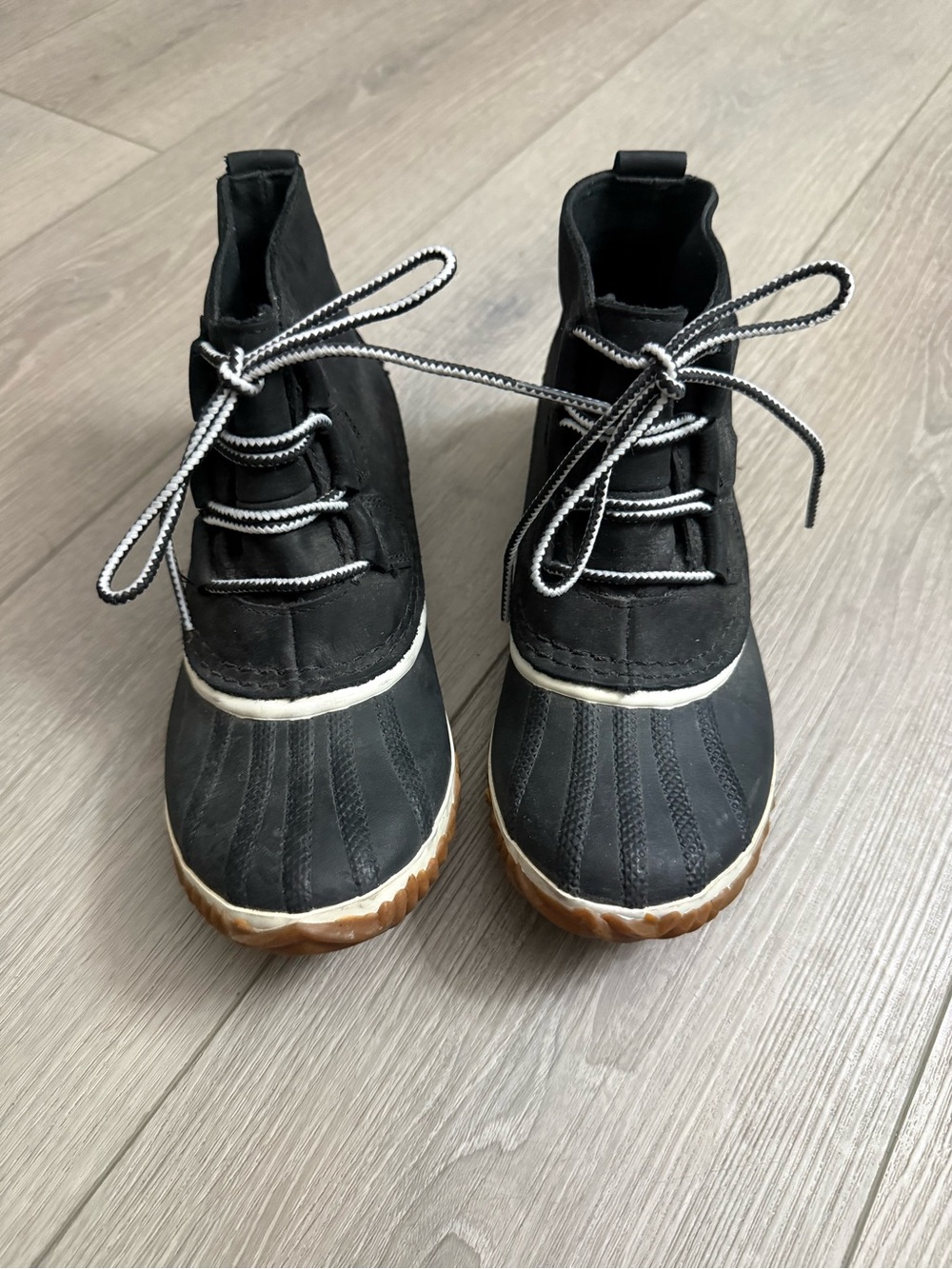 Sorel Black Waterproof Duck Boots with Brown Outsole